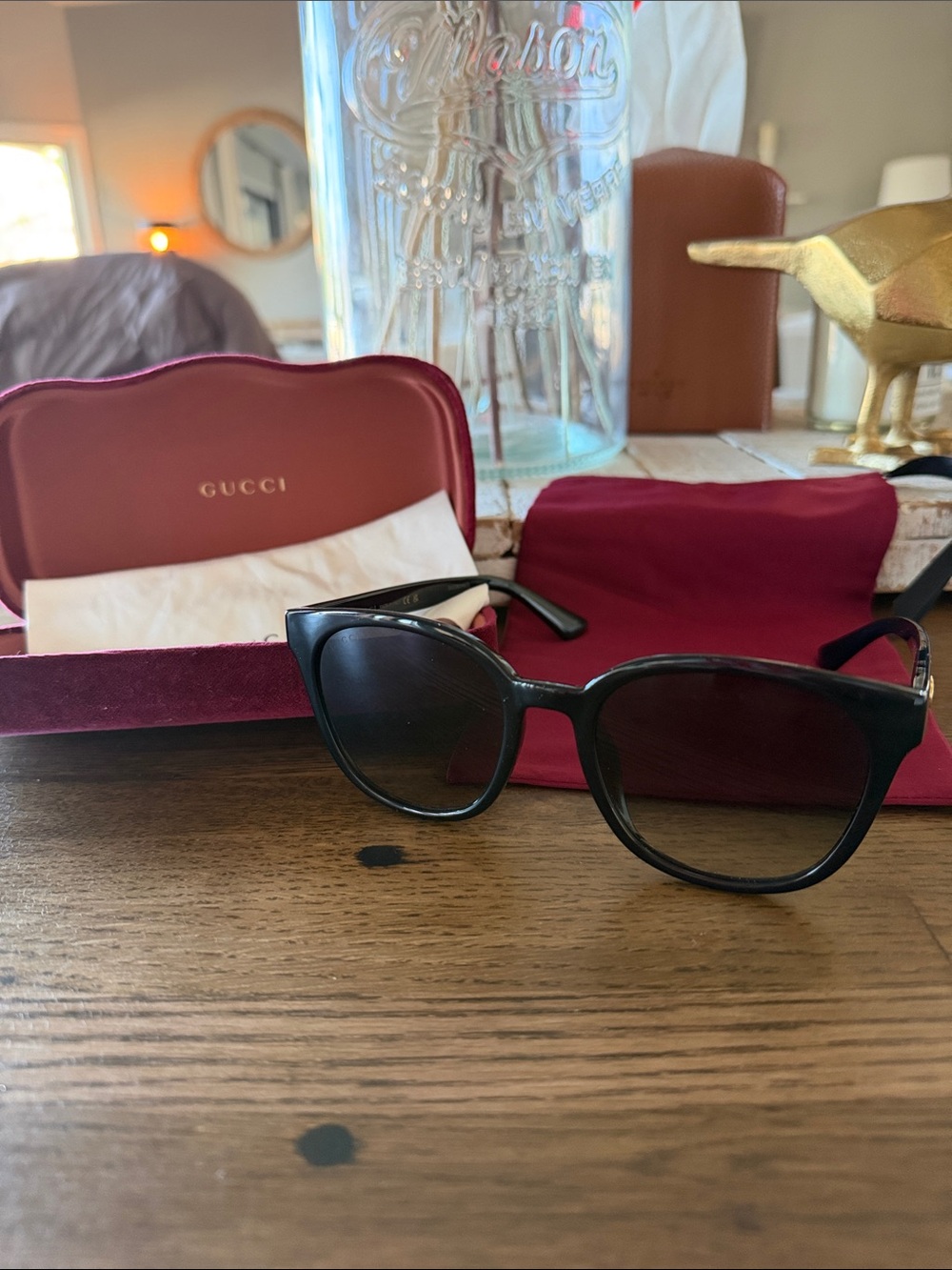 Gucci Women's Black Sunglasses with Gradient Lenses
